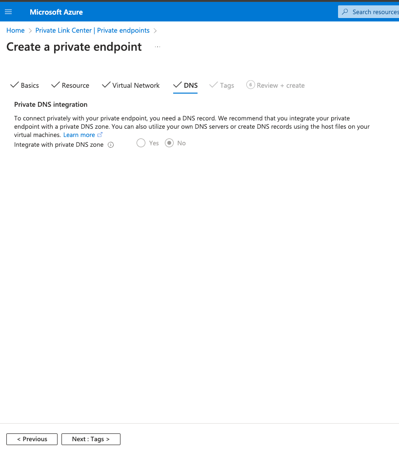 Private Endpoint DNS Configuration - Zoomed
