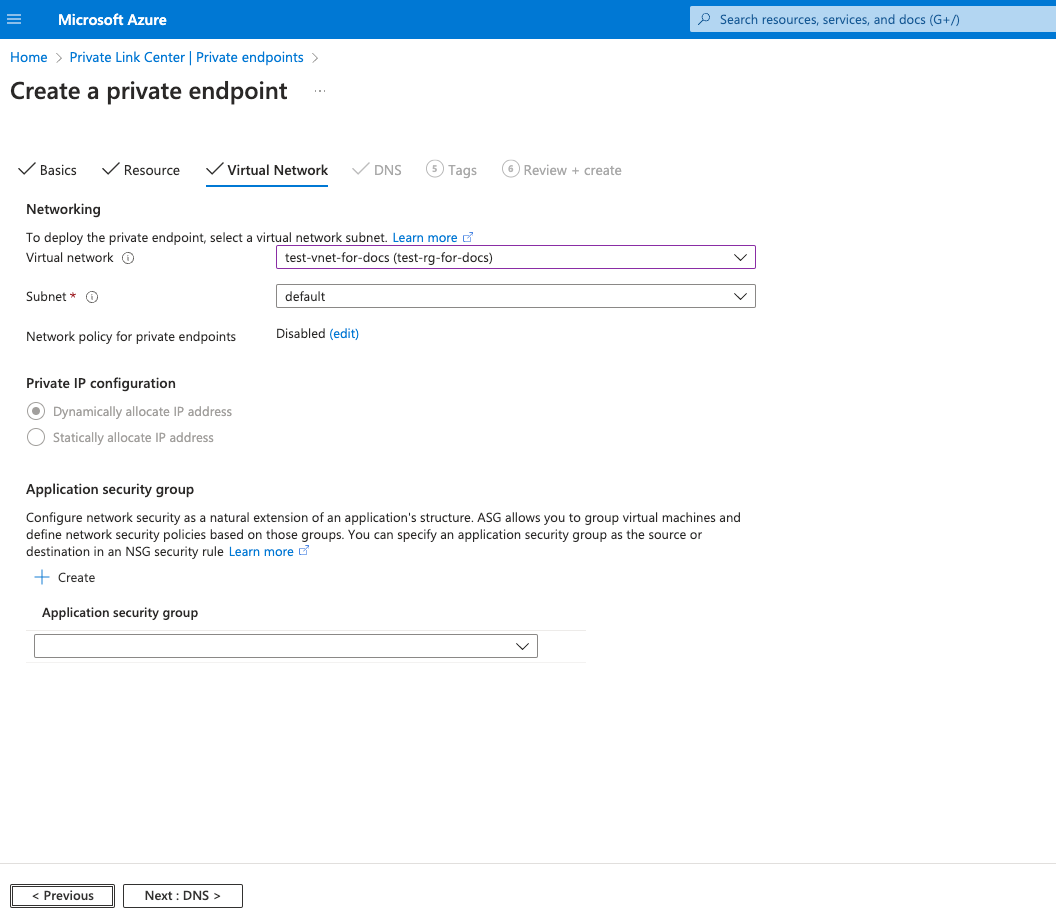 Private Endpoint Virtual Network Selection - Zoomed