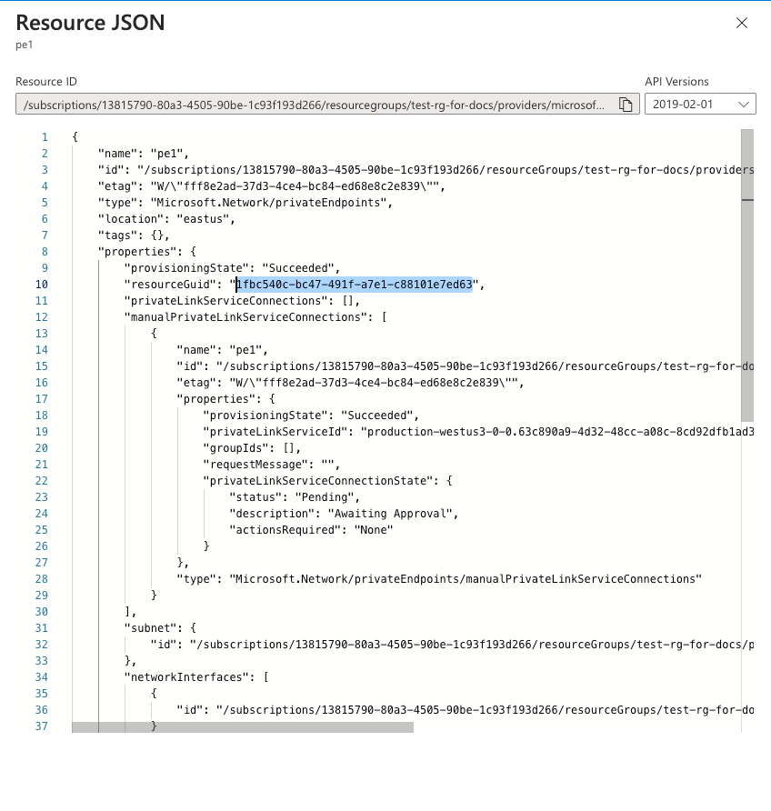 Private Endpoint Resource GUID - Zoomed