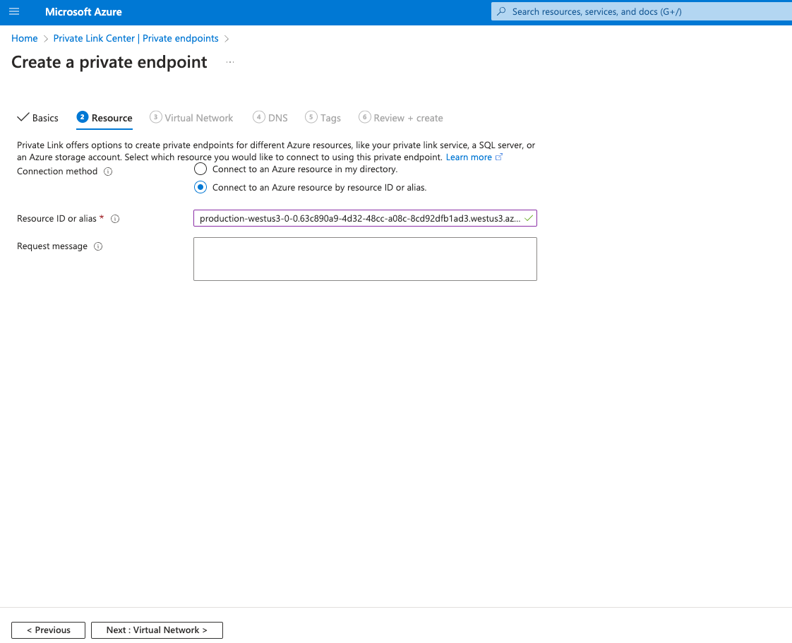 Private Endpoint Resource Selection - Zoomed