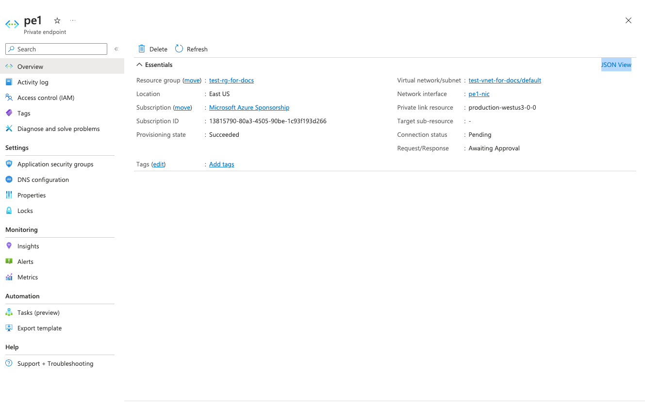 Private Endpoint View - Zoomed